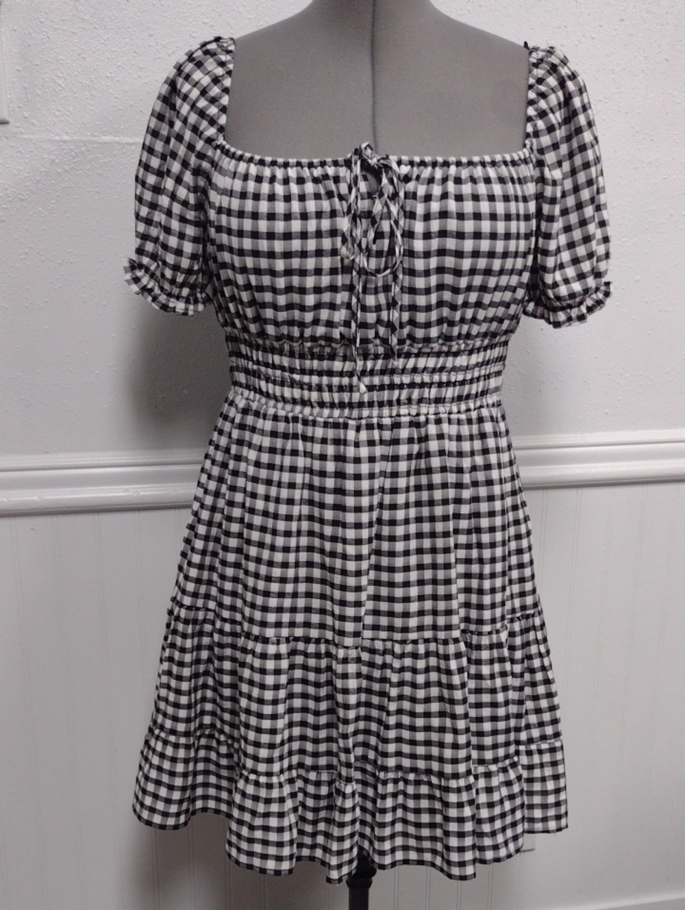NEW She + Sky  Y2K Black and White Gingham Square Neck Mini Dress